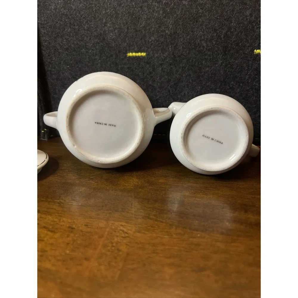 Vtg Holly on White‎ Creamer + Sugar Bowl Lid Christmas Holiday China Winter